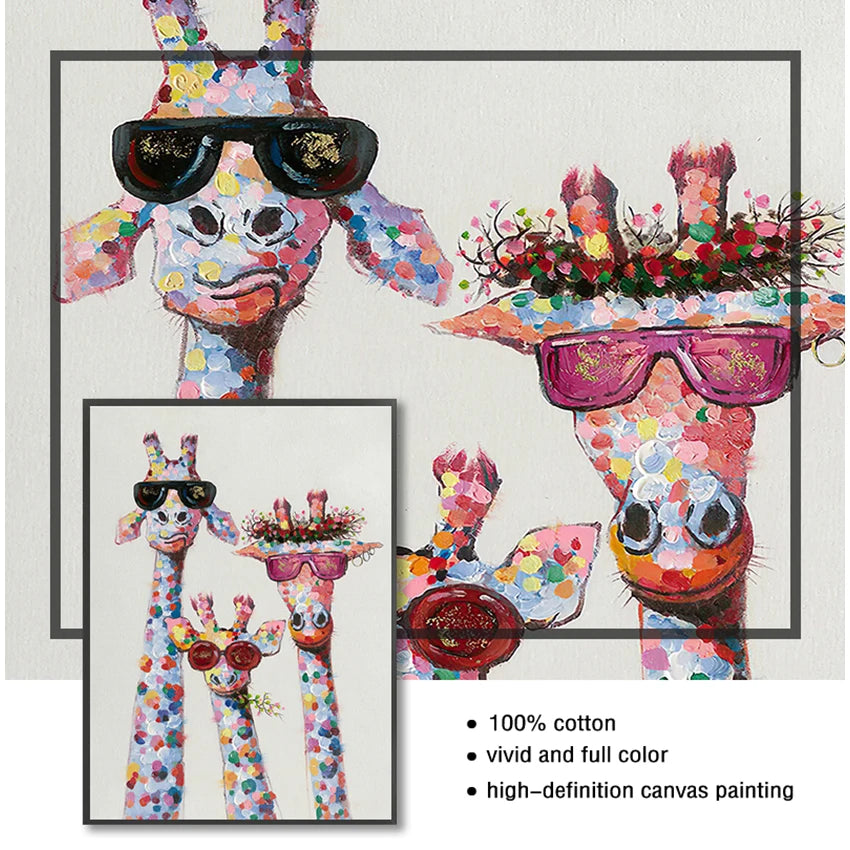 Colorful Giraffe Family Canvas Wall Art Poster | Kids Room Decor