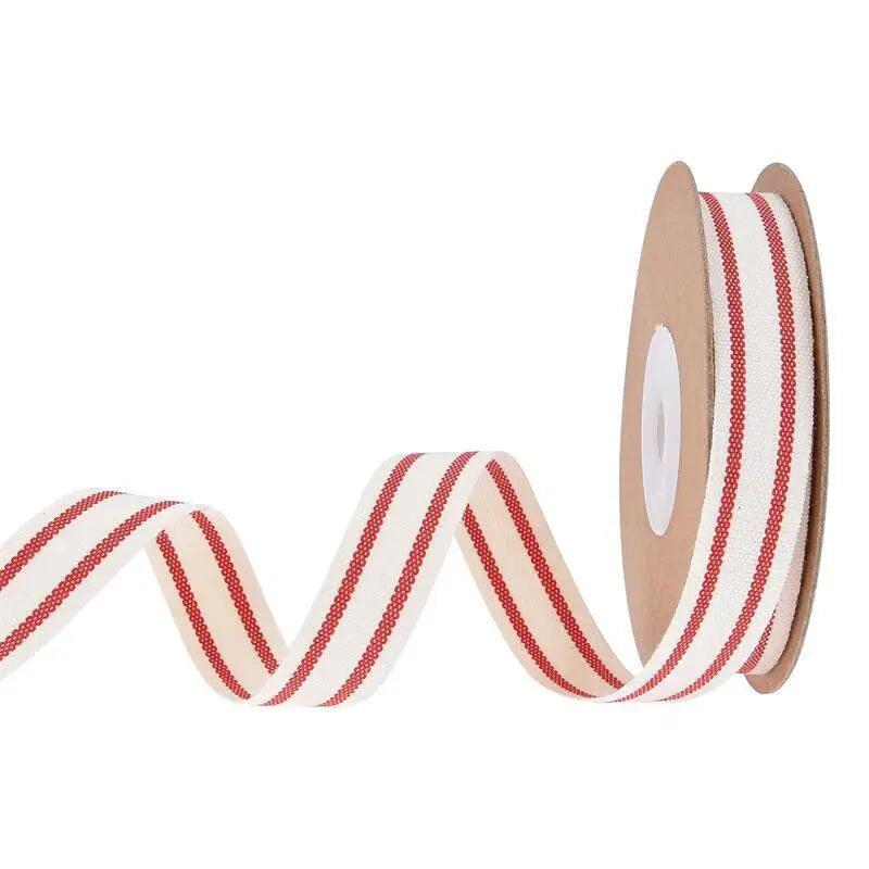 1 Roll Striped Cotton Ribbon Natural Craft Accessory Satin Wrapping