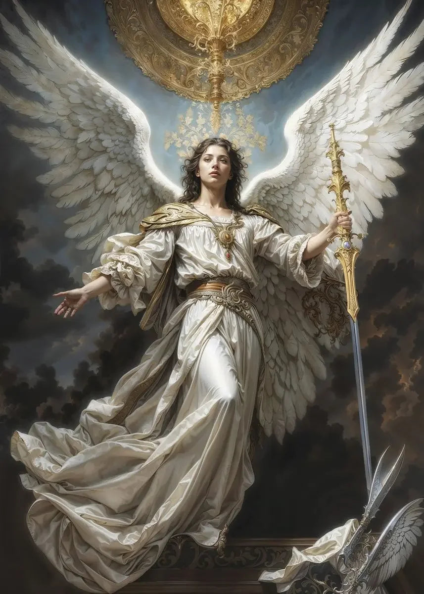 Nordic Religious Art Benevolent Portrait Of The Virgin Mary Archangel Canvas Painting, Wall Art for Living Room Home Decor Peaceful Pleasures Health and Wellness