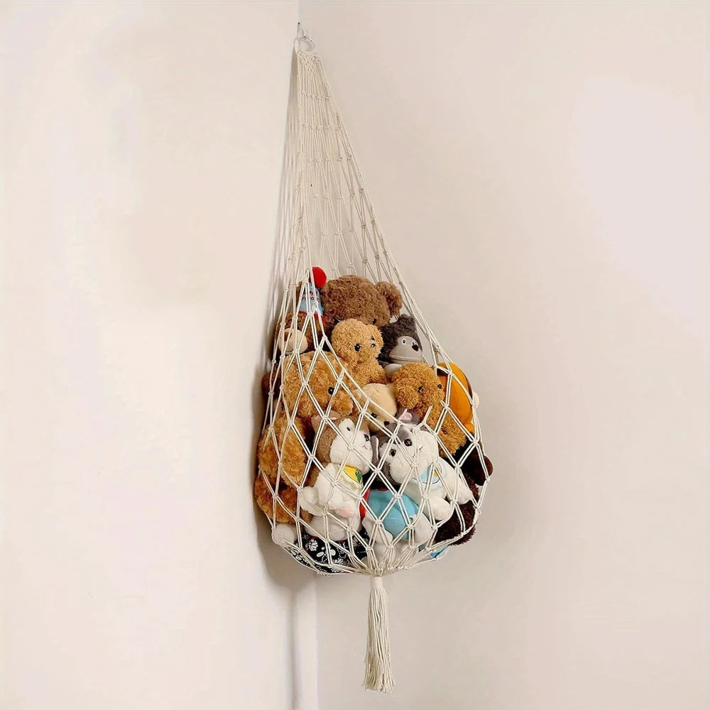 Large Macrame Stuffed Animal Hammock | Boho Corner Toy Storage Toy Storage Hammock Peaceful Pleasures Health and Wellness Beige