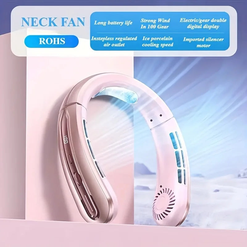 New 100 Level Digital Neck Hanging Fan For Students' Outdoor Sports, Portable Usb Mini Neck Hanging Fan Peaceful Pleasures Health and Wellness Gold-100 levels