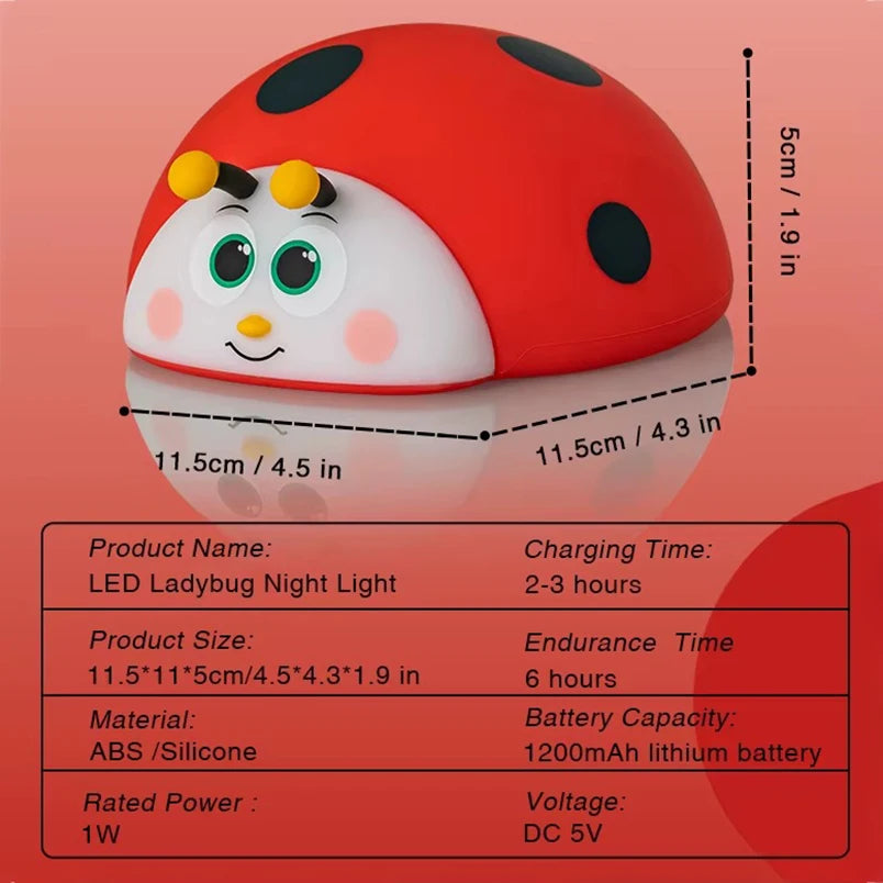 Adorable Night Light Silicone Nursery Sleeping Lamp Touch Control Ladybug Nightlights USB Rechargeable Table Lamp for Baby Child Peaceful Pleasures Health and Wellness