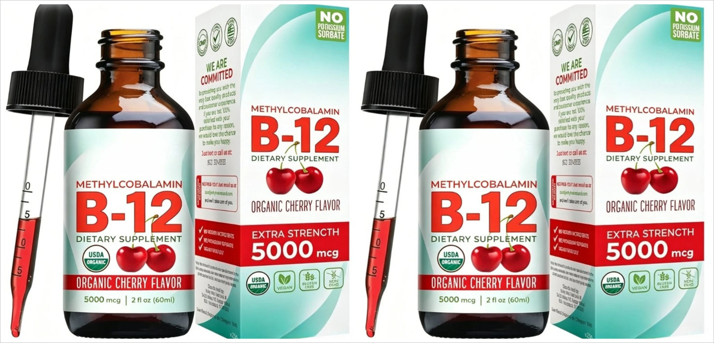 Methylcobalamin B12 5000mcg Liquid Drops | Organic Cherry 60ml