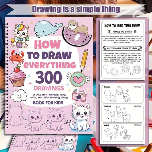 Bview Art Step-by-step Drawing Guide 300 Cute Animals Foods Creative Peaceful Pleasures Health and Wellness
