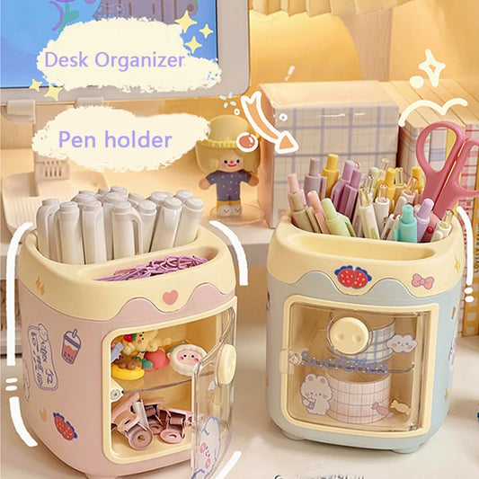 1PC Kawaii Pig Pen Pencil Pot Holder Brush Storage Container Desk Organizer Multifunction washi tape Stationery Office Supplies Peaceful Pleasures Health and Wellness