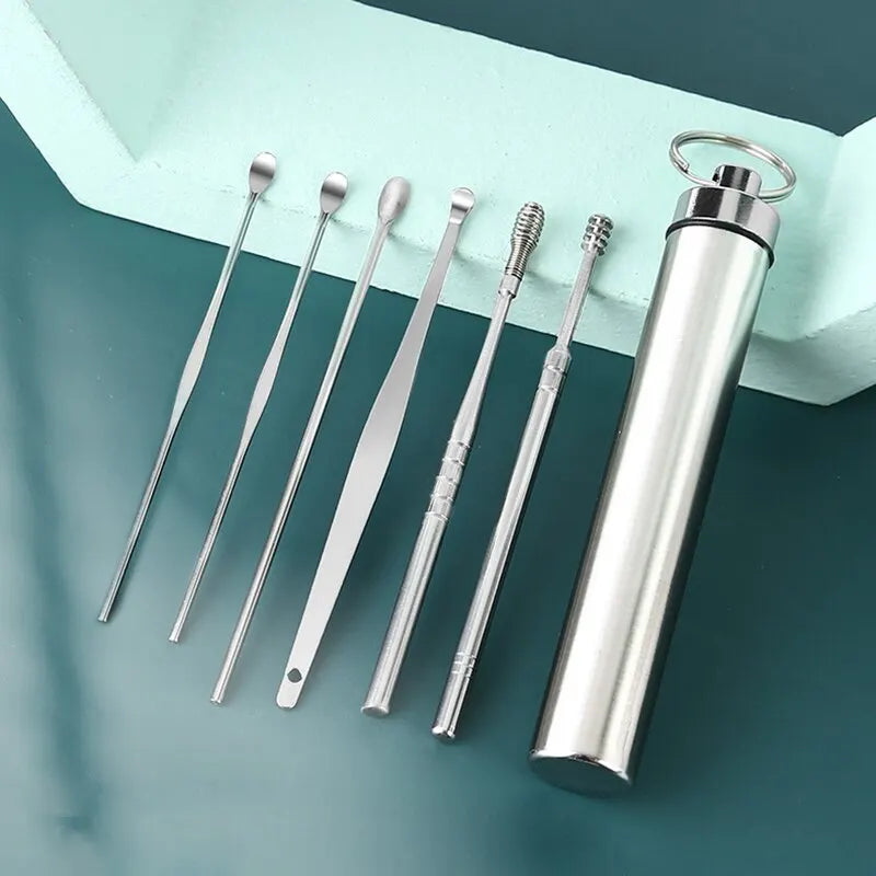 12/6 Piece Earpick Stainless Steel Ear Digging Tool Set Spiral Wax Remover For Perforation Cleaning Kit Cleaning Agent Peaceful Pleasures Health and Wellness