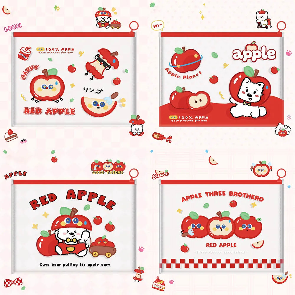 4 Cute Apple Dog A4 File Bag Pull Edge Transparent Data Archive
