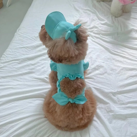 Cat Tank Top & Sun Hat Set – Soft Breathable Small Pet Outfit Cat Clothing Set Oasis Select Blue XL