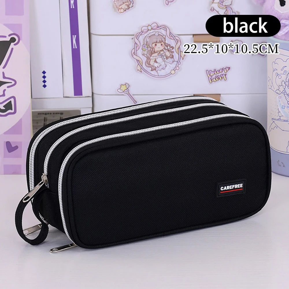 Large Capacity Pencil Case Three-layer Zipper Student Stationery Bag