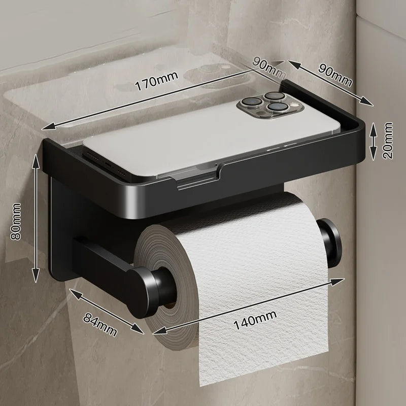 No-Drill Wall-Mounted Aluminum Toilet Paper Holder