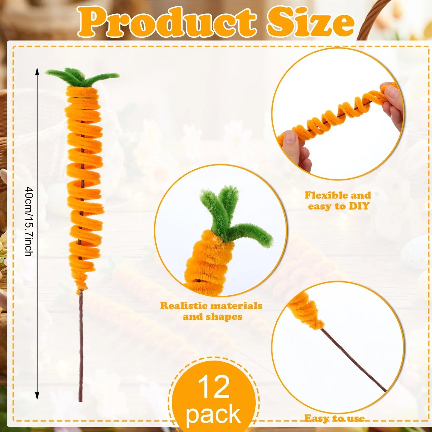12-Pack Easter Carrot Tree Picks 16" Bendable Spring Ornaments Easter Tree Ornaments Peaceful Pleasures Health and Wellness