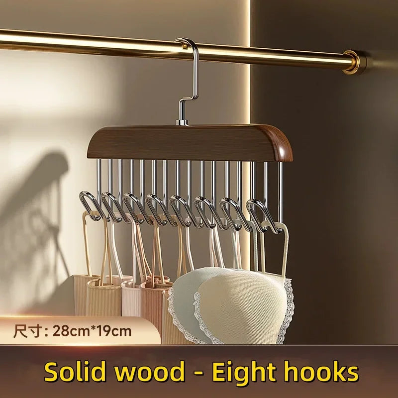Wooden Sling Hanger Organizer with Multiple Hooks for Underwear Bras Vests Space-Saving Durable Storage Rack Hangers for Clothes Peaceful Pleasures Health and Wellness Retro color XL