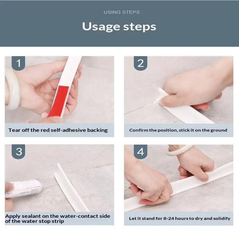 New 1pcs 1/2M Bathroom Shower Water Stopper Dam Barrier Seal Strip PVC Self-adhesive Practical Accessories Peaceful Pleasures Health and Wellness