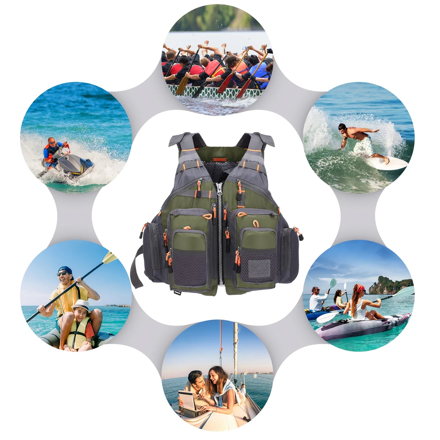 Outdoor Breathable Padded Fishing Life Vest Superior 209lb Bearing Life Safety Jacket Swimming Sailing Waistcoat Utility Vest Peaceful Pleasures Health and Wellness
