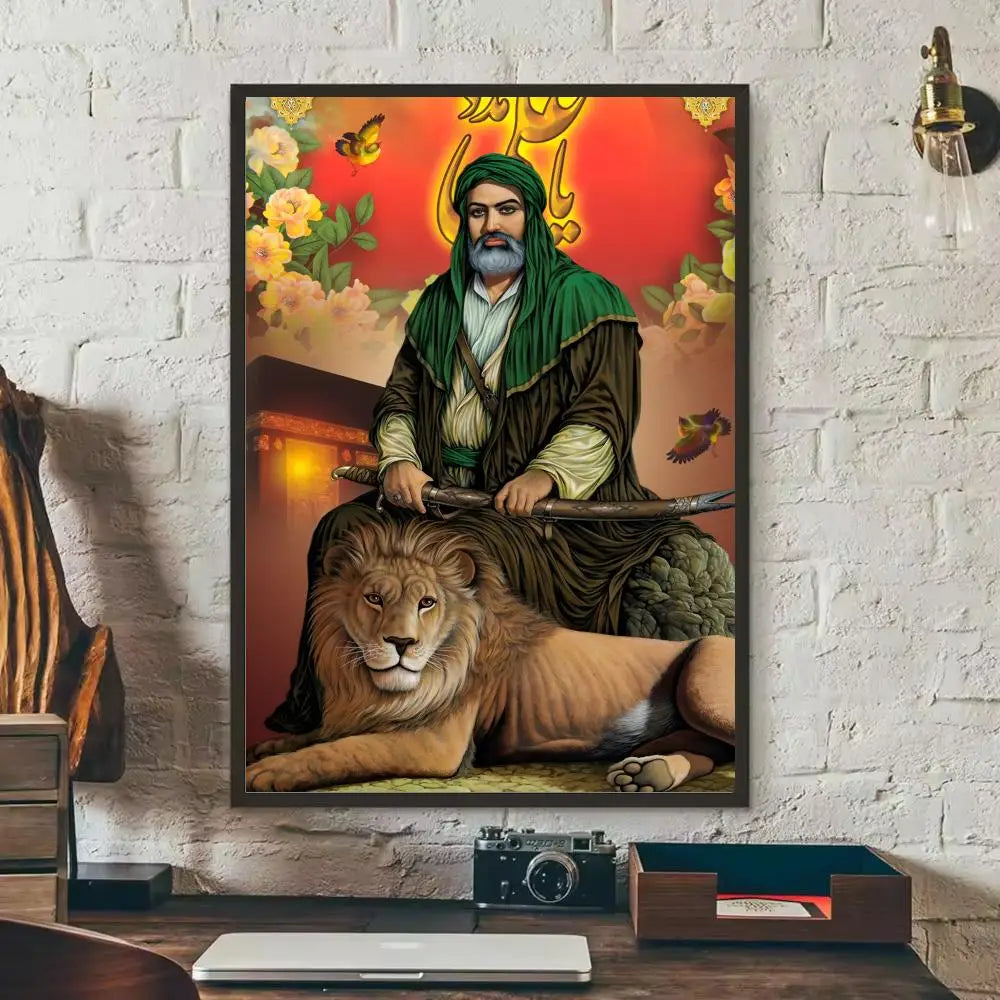 Imam Hussain Shia Ali art anime Painting Calligraphy Anti-wrinkle Canvas Poster Wall Mural Art Photos for Room Home Spaces De Peaceful Pleasures Health and Wellness Black6 40x60cm Unframed
