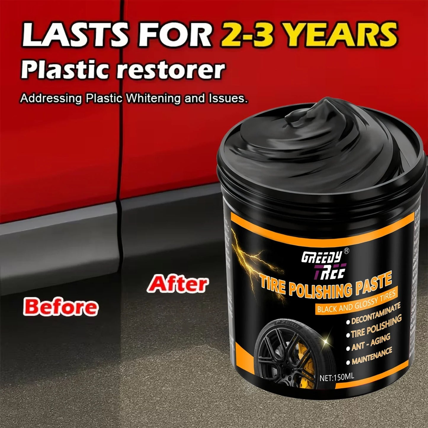 Tire & Plastic Restorer Cream – Deep Black Shine & UV Guard