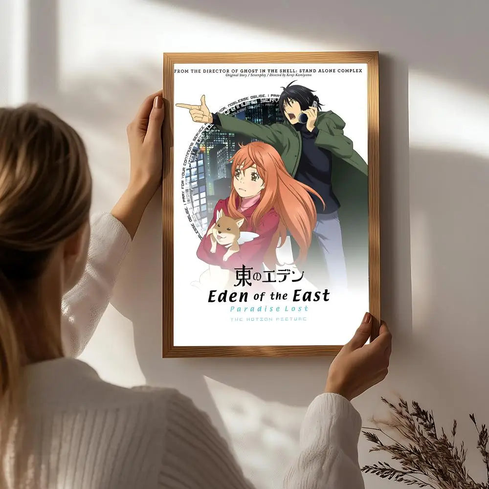 Anime E-Eden of the East Poster HD Self Adhesive Waterproof Wall Art Ideal for Home Office Dorm Bedroom Great Gift Peaceful Pleasures Health and Wellness White4 21X30cmNoframe