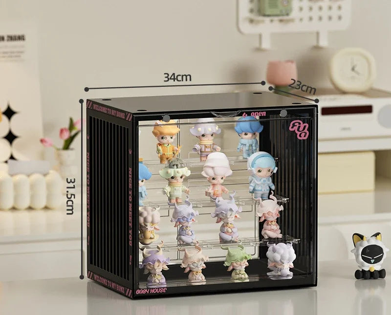 34x31.5x23cm Large Box Storage Display Rack Home Office Transparent Display Cabinet Acrylic Material Bubble Mat Doll Display Box Peaceful Pleasures Health and Wellness Large - black pink
