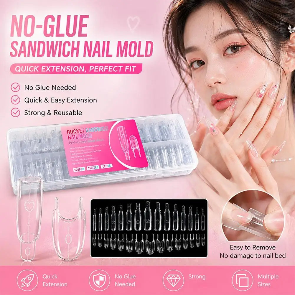 120pcs New Sandwich Dual Nail Forms 15 Size Full Cover Top & Bottom Mold For Nail Art Extension Manicure Kit Peaceful Pleasures Health and Wellness
