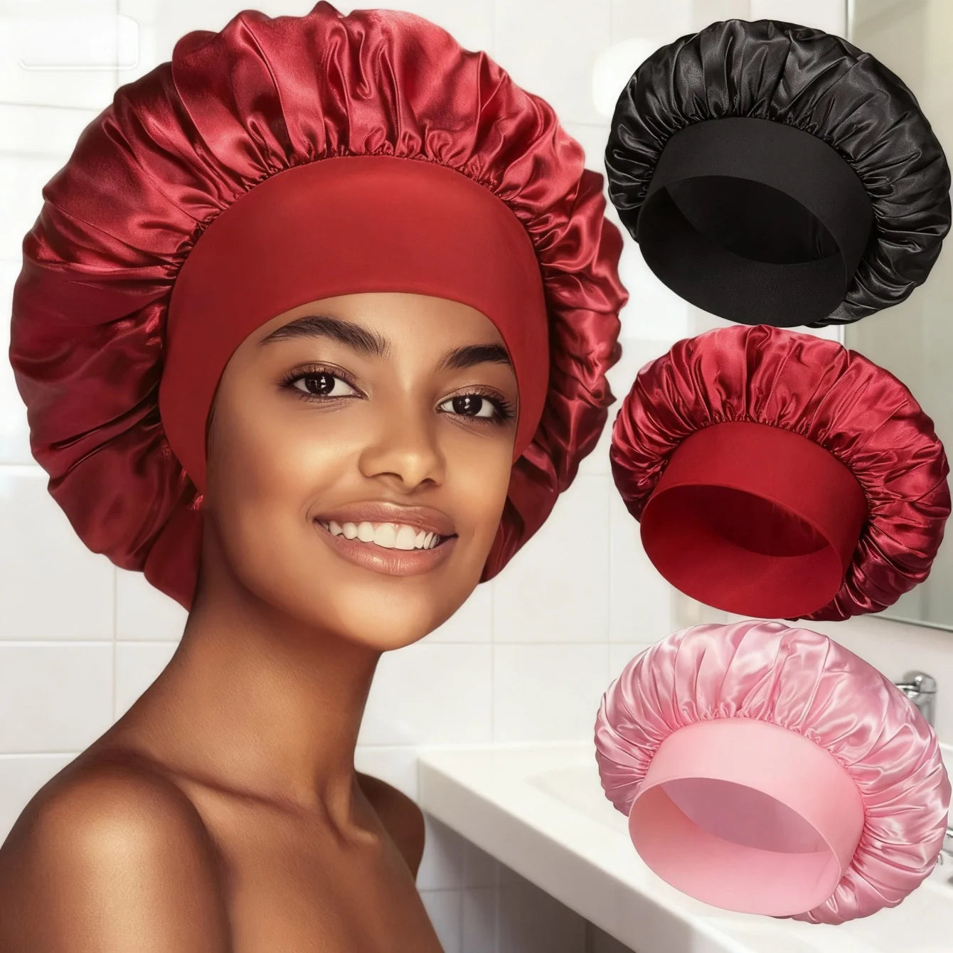 Double Layer Satin Sleep Bonnet for Curly Natural Hair Women
