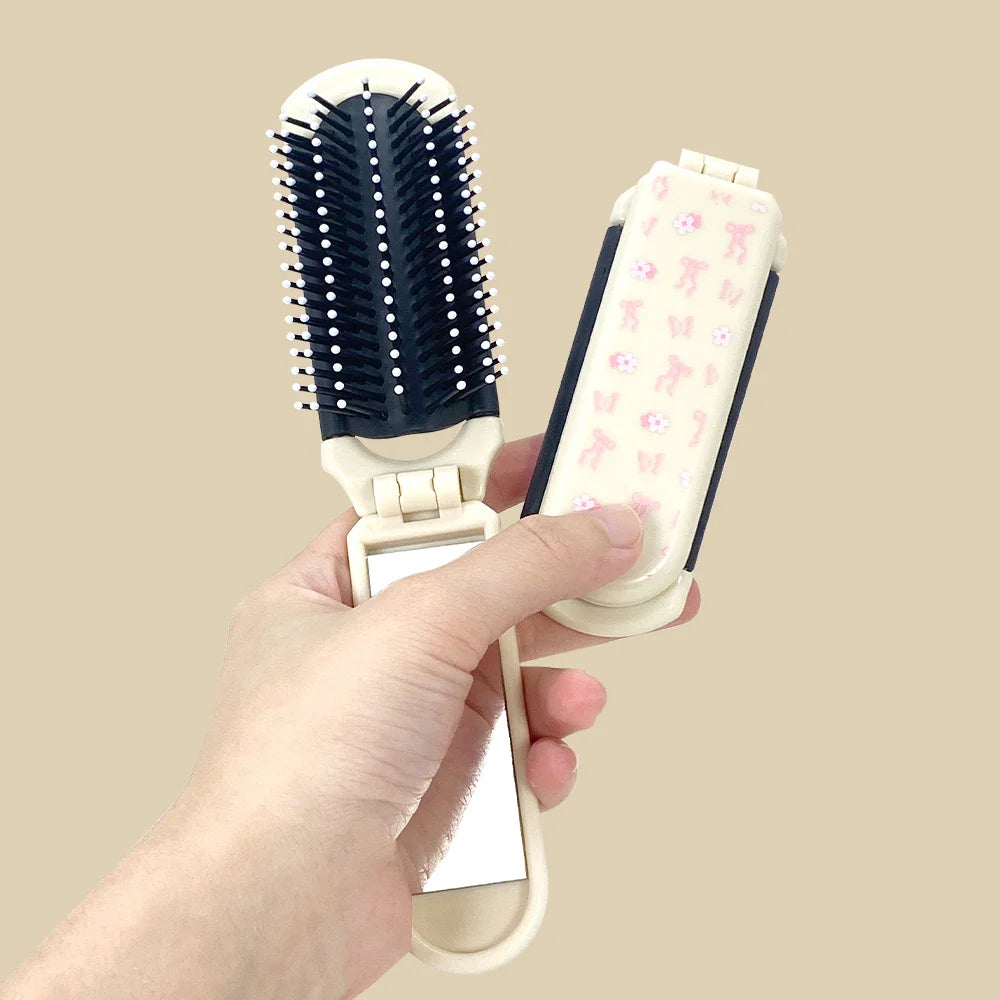 Foldable Air Cushion Comb with Mirror – Portable Travel Mini Comb