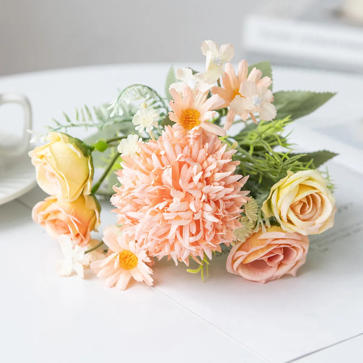 Rose & Chrysanthemum Silk Bouquet – Artificial Flowers, Wedding