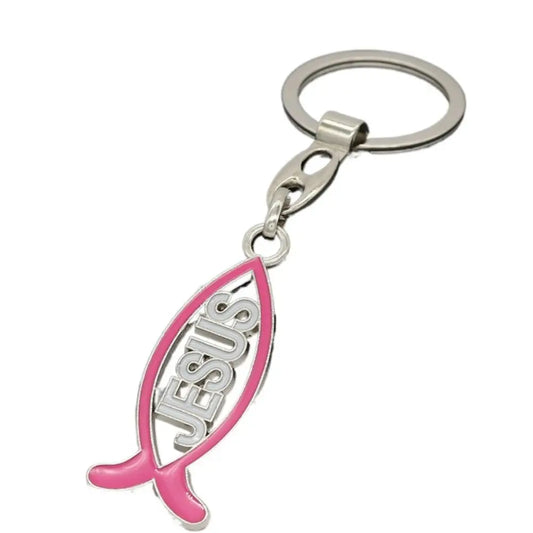Christian Fish Ichthys Alloy Keychain – Faith Symbol Charm Religious Keychain Oasis Select Dark Pink