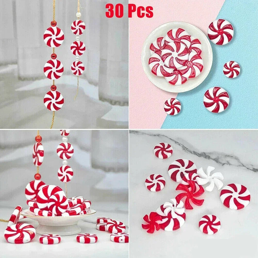 Christmas Candy Acrylic Ornaments – Red & White Set of 30