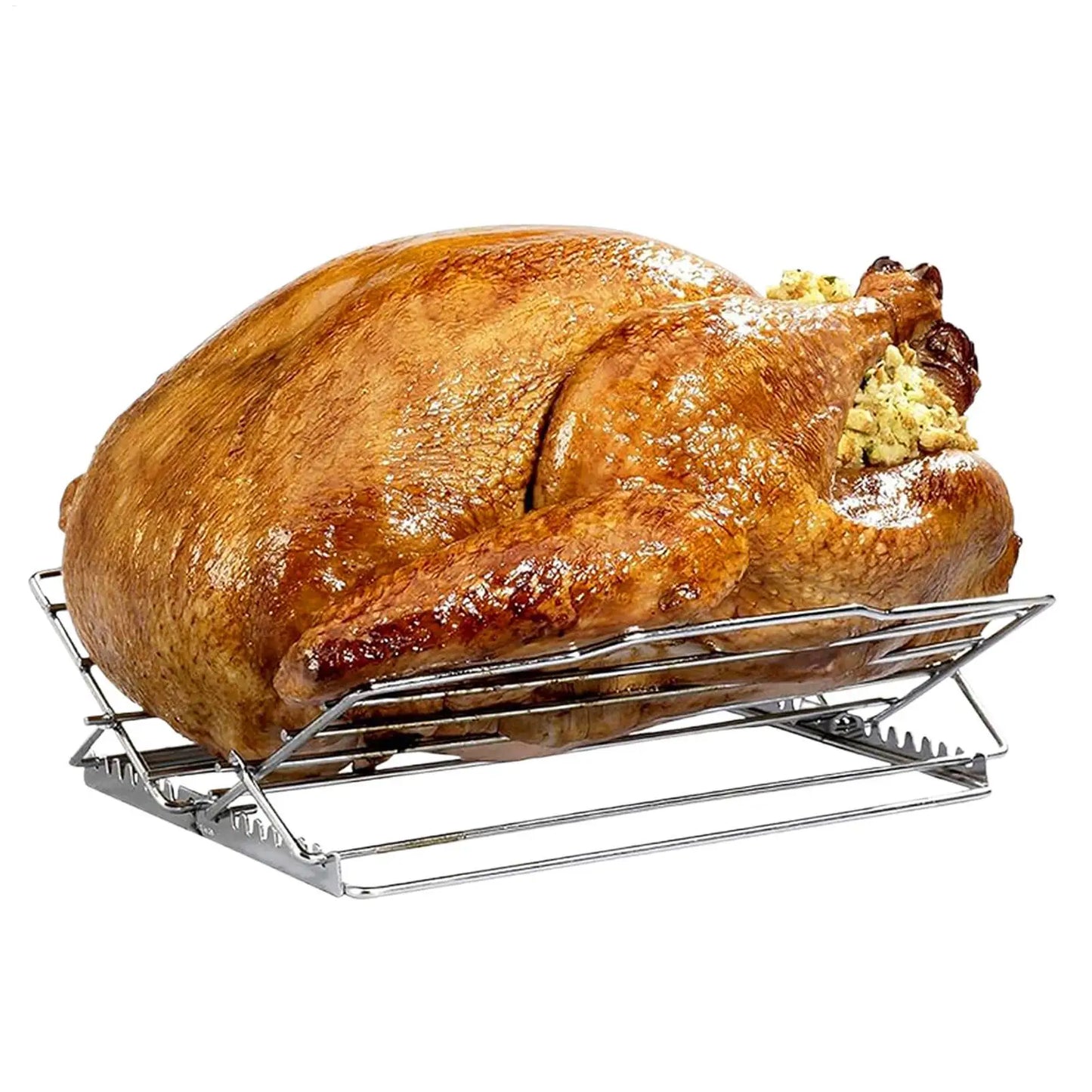 Adjustable V-Shaped Roasting Rack Stainless Steel Chicken & Turkey Stand for Even Baking, Broiling & Air Frying Peaceful Pleasures Health and Wellness A