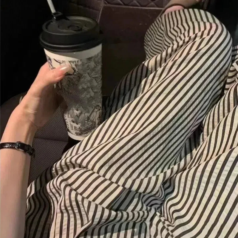 Women's High Waist Wide Leg Plaid Pajama Pants | Cotton Pajama Pants Peaceful Pleasures Health and Wellness XXXS black stripe