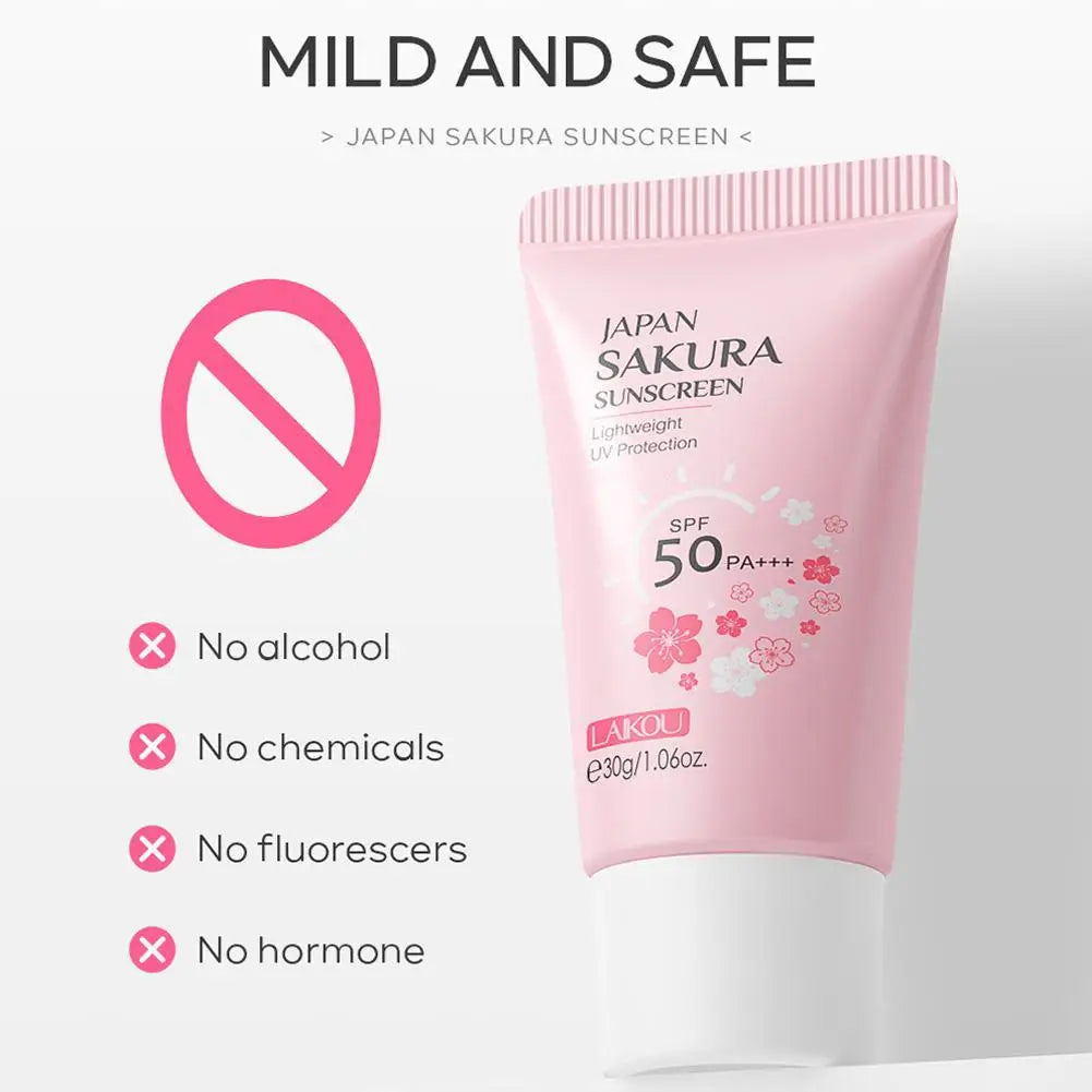 LAIKOU Japan Sakura Sunscreen SPF 50+ Brightening Sunblock Cream Face Body Moisturizing Isolating UV Protector 30g Peaceful Pleasures Health and Wellness