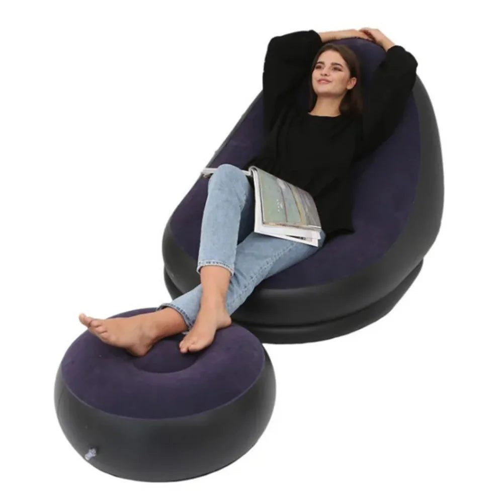 Lazy Inflatable Lounge Chair for Adults Folding Portable Lazy Sofa with Foot Stool Air Couch Sofa for Livingroom and Bedroom Peaceful Pleasures Health and Wellness 01