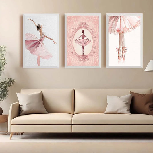 Nordic Style Ballet Dancer Wall Art Pink Watercolor Ballerina Canvas Painting Poster for Girls Bedroom Decor Peaceful Pleasures Health and Wellness