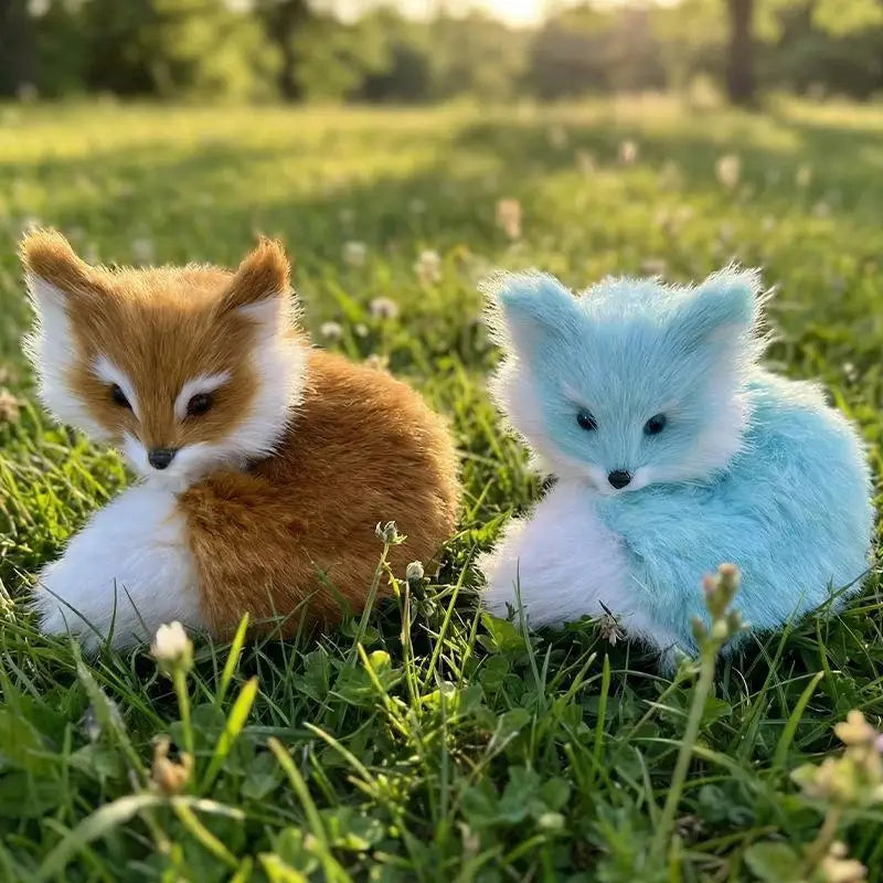Mini Plush Fox Figurine Set – Lifelike Faux Fur Home Decor