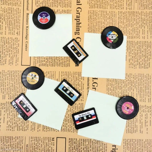 Retro Tape & Record Fridge Magnets Set of 4 | Nostalgic Decor Decorative Fridge Magnets Peaceful Pleasures Health and Wellness