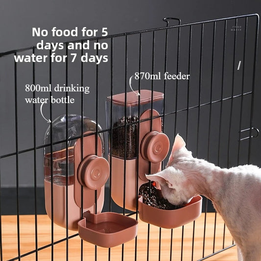 Automatic Cat Hanging Water Dispenser and Dog Feeder Cage Mounted Pet Drinking Fountain Easy Install Pet Feeding Supplies Peaceful Pleasures Health and Wellness