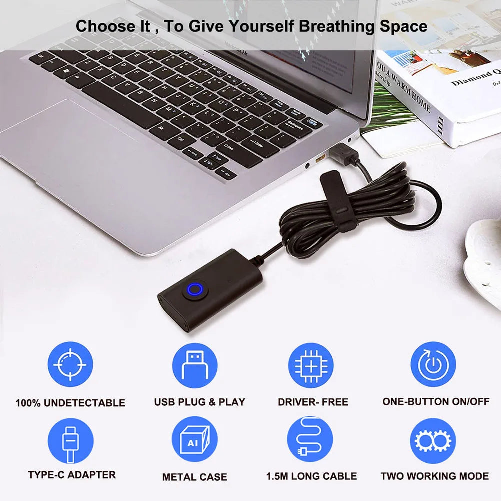 2-in-1 USB & Type-C Mouse Jiggler with ON/OFF Switch Peaceful Pleasures Health and Wellness