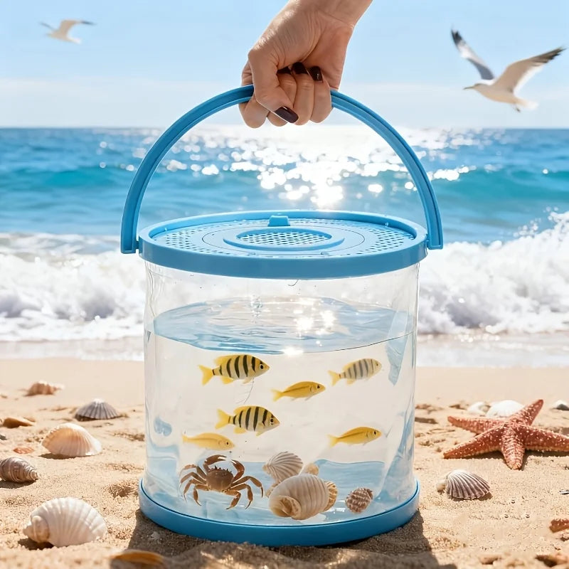 Foldable Small Aquarium, Plastic Portable Fish Tank with Cover, Transparent Fish Transport Container/Fishing Bucket Peaceful Pleasures Health and Wellness