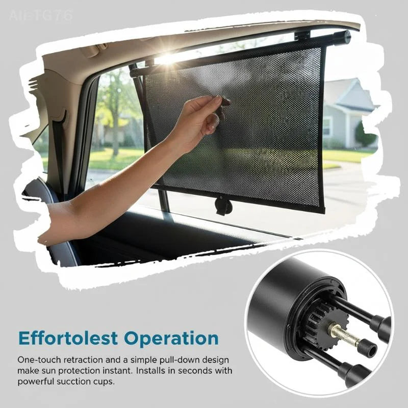 Retractable Car Side Window Sunshade UV Blocking Roller Curtain