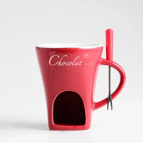 Personal Mini Ceramic Fondue Pot Mug Set – Chocolate & Cheese