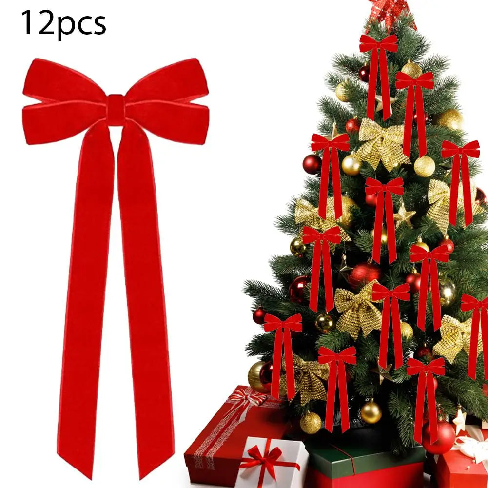 12-Pack Velvet Christmas Bows | Tree Ornaments & Gift Wrap Christmas Bow Ornaments Peaceful Pleasures Health and Wellness A 26cm
