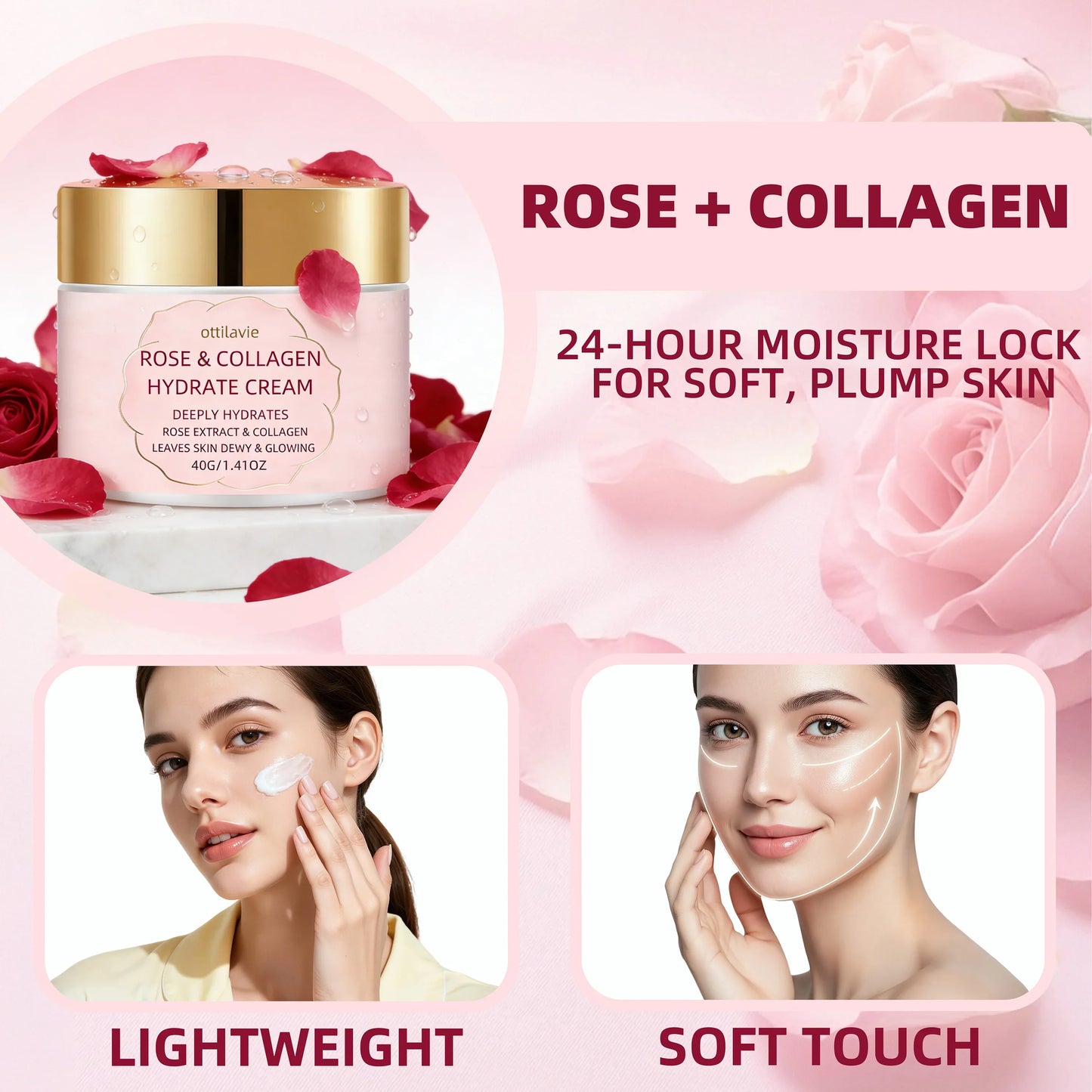 Ottilavie Rose Collagen Hydrating Face Cream | All Skin Types