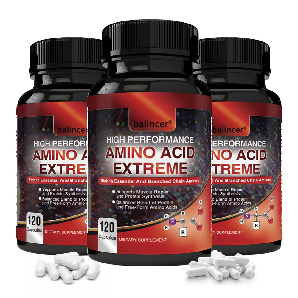 High Performance Amino Acids - Rich in Amino Acids and BCAAs - Muscle Replenishment, Repair and Growth, Workout Supplement Peaceful Pleasures Health and Wellness 120 count-3 bottle