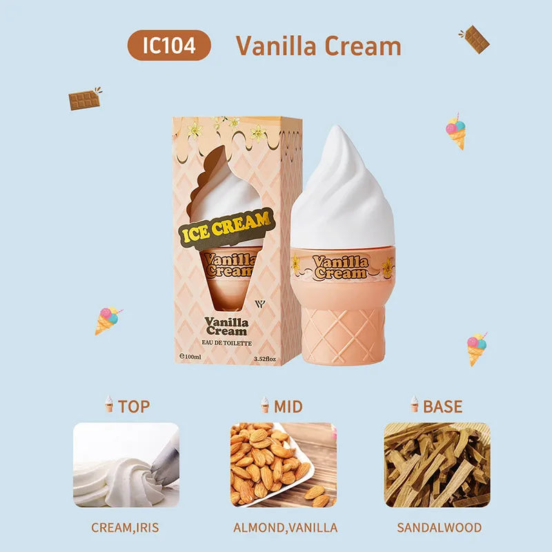 Ice Cream Cute Perfume Brand Long-lasting Eau De Toilette Floral Fruity Citrus Rose Charming Sweet Fragrance Women Body Spray Peaceful Pleasures Health and Wellness Vanilla 100ml