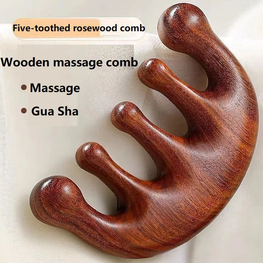 Sandalwood Scalp Massager Wide Tooth Comb & Guasha Tool Scalp Massager Comb Peaceful Pleasures Health and Wellness