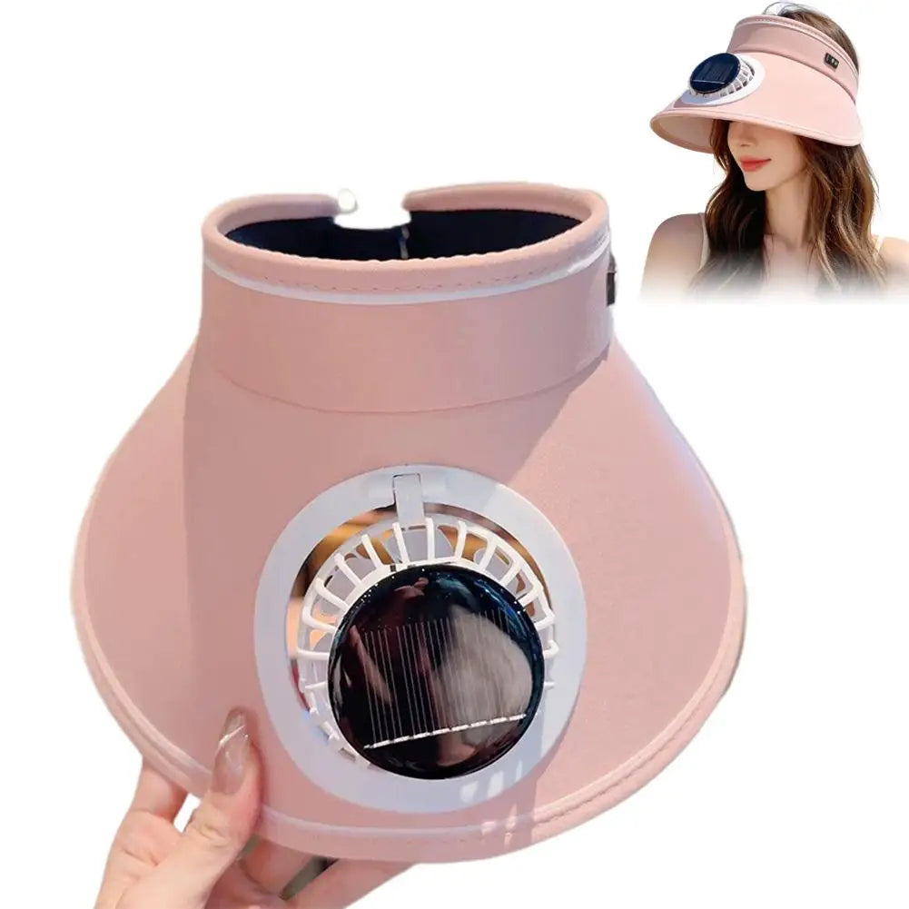 Sun hat with fan Adjustable Fan Speeds Wide Brim Sun Hat Outdoor Visor Hat Sunshade Beach Sunshade Hat Women Peaceful Pleasures Health and Wellness Pink