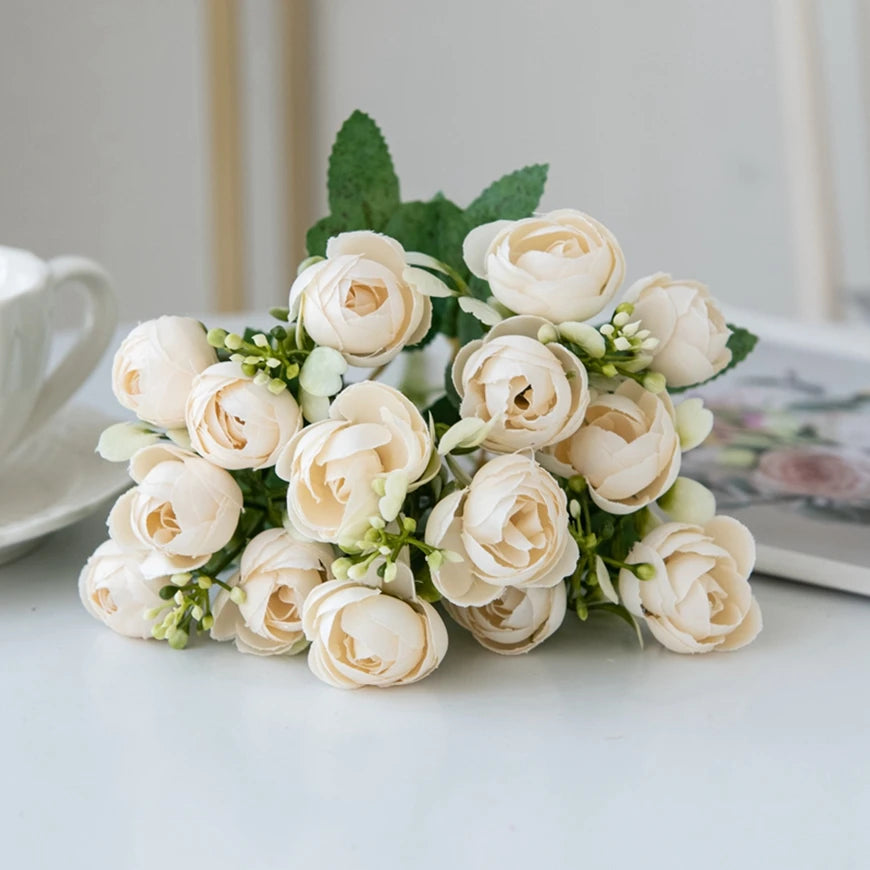 15-Head Silk Rose Bouquet | Wedding & Home Artificial Flowers