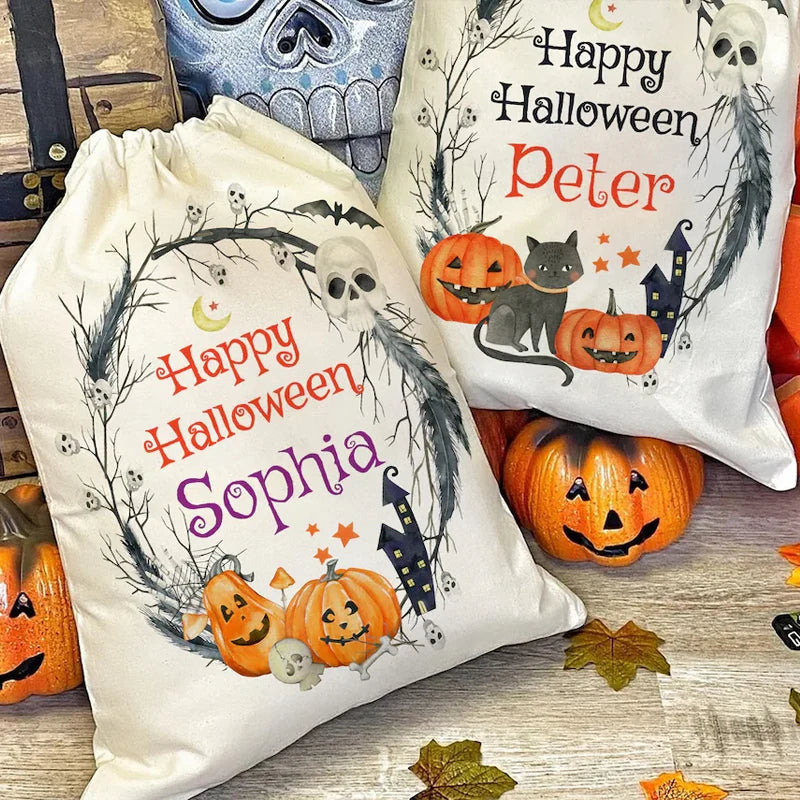 Personalized Halloween Drawstring Candy Bag – Custom Kids Gift Halloween Candy Bag Peaceful Pleasures Health and Wellness