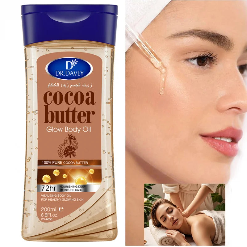 2pcs 200ml Cocoa Butter Glow Body Oil Body Skin Care Oil Moisturizing and Hydrating Four Seasons Suitable for Body Face Hand Peaceful Pleasures Health and Wellness