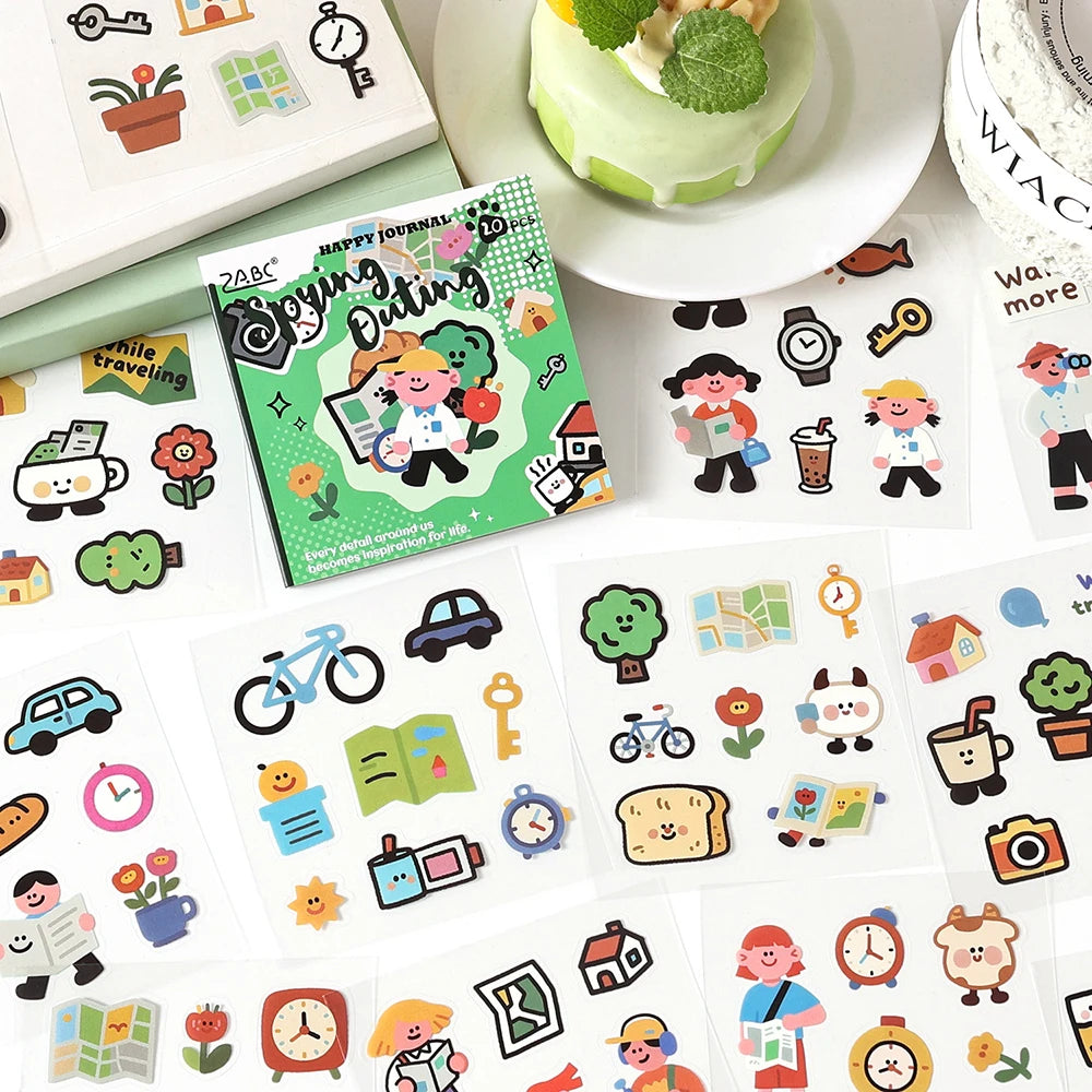 20 Sheets Happy Record Series PET Handbag Sticker Book Student